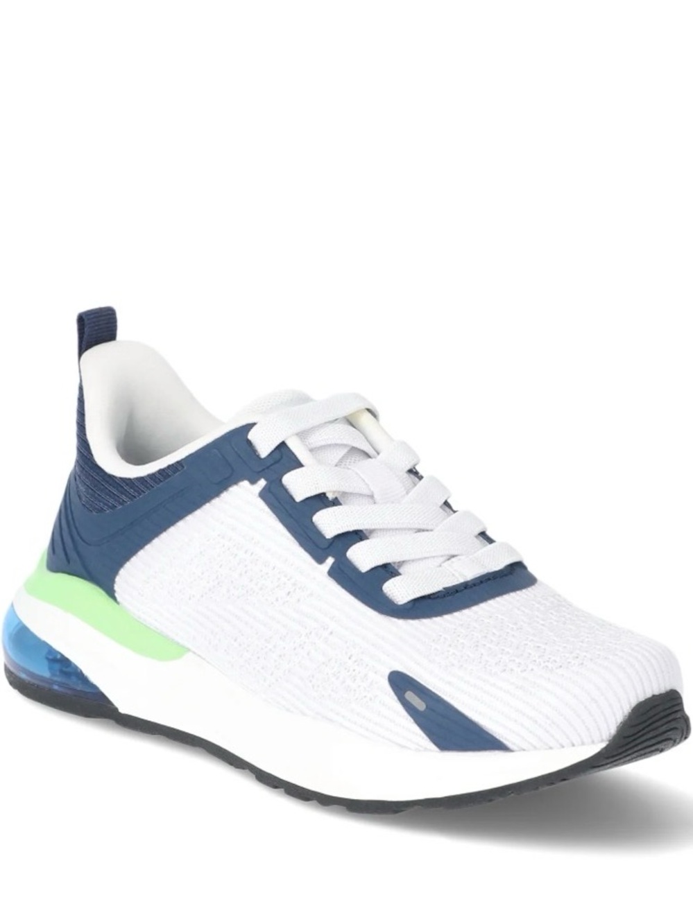 NWOT Avia Air Big Boys  White Knit Athletic Sneaker with Navy and Lime Accents